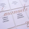 Pensato per il giorno delle nozze, un tableau elegante dove ogni nome svela un frammento della vostra immagine: un effetto sorprendente che unisce estetica e funzionalità. Designed for your wedding day, an elegant seating chart where each name reveals a fragment of your image — a stunning effect that combines beauty and function.